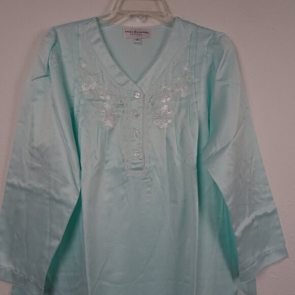Miss Elaine Embroidered Nightgown Petite Size PS Blue Long Grandmacore - Picture 3 of 10